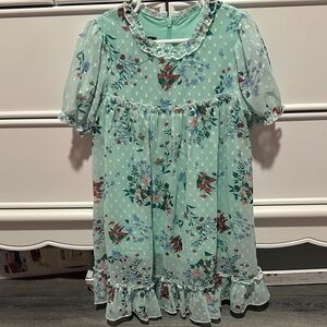 Elegant Mint Green Floral Kids Dress
